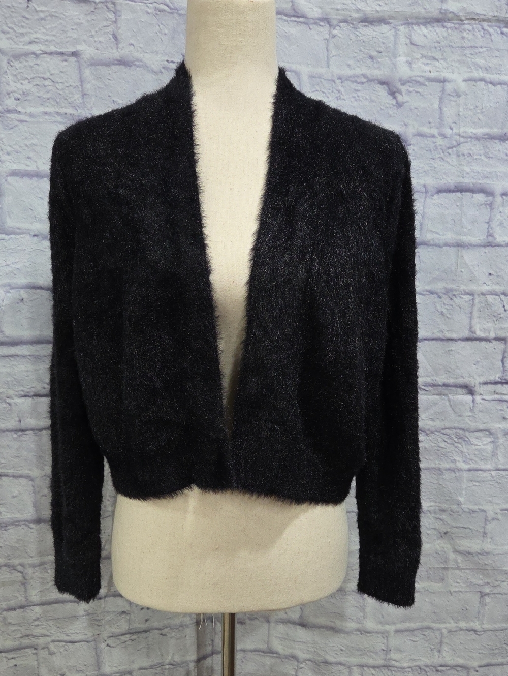 Calvin Klein Black Fuzzy Cropped Open-Front Cardigan